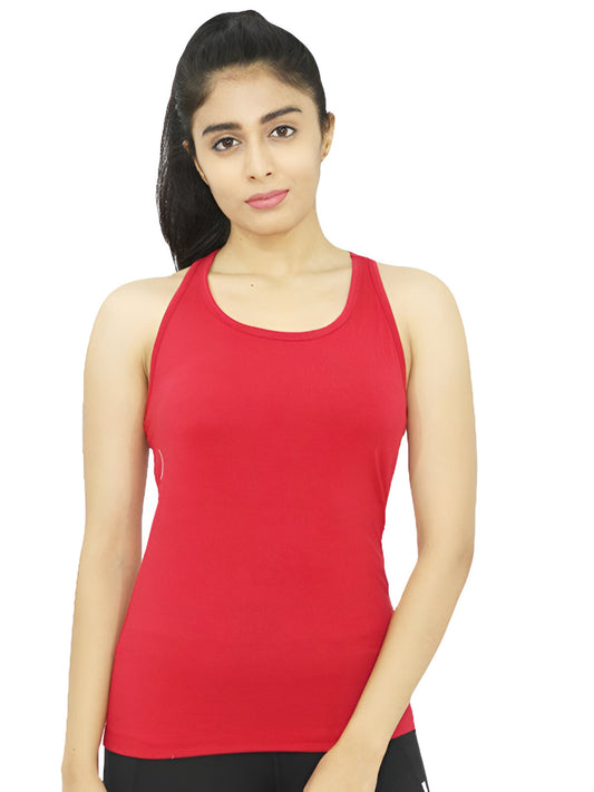 Women Red Solid Sports Tank Top - RACER Back