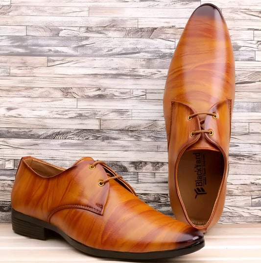 Men formal light brown striped shoes