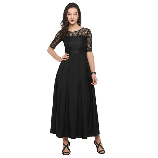 Solid Crepe Flare Maxi Dress for Women & Girls