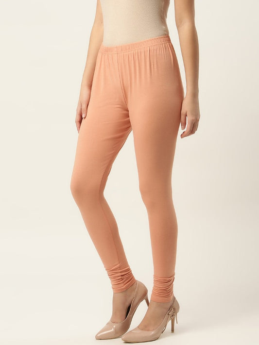 Women Apricot Churidar-Length Leggings