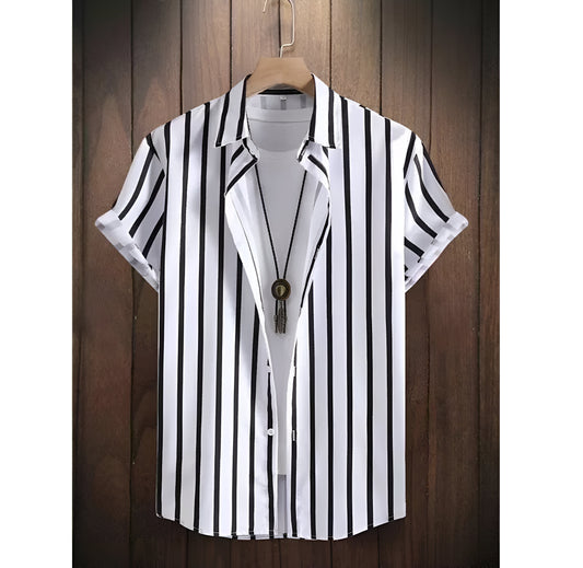 Men white and black striped shirt