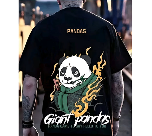 Men casual Giant Panda printed T-shirt