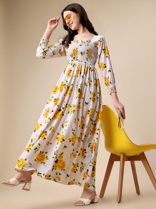 WOMEN YELLOW WILD MONOCHROME ANIMAL PRINT MAXI DRESS