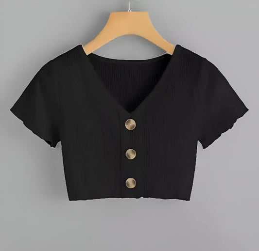 Black Cotton Rib Top for Women and Girls