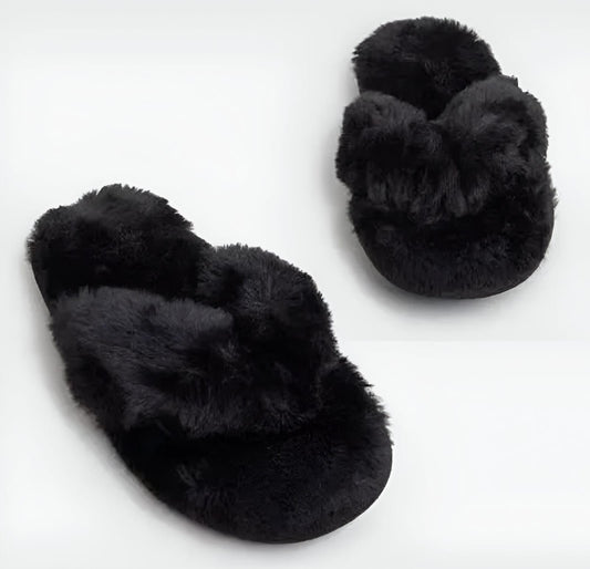 Trendy Black Winter Fur Slipper for Women & Girls