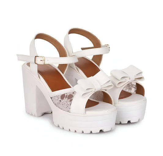 White Embellished Ankle Strap Heels for Women & Girls