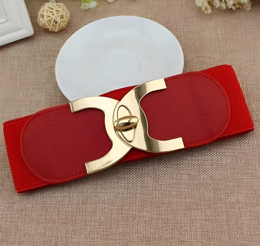 Red Women Fashion Stretchable Stretch Skinny Retro Elastic Waist Belt