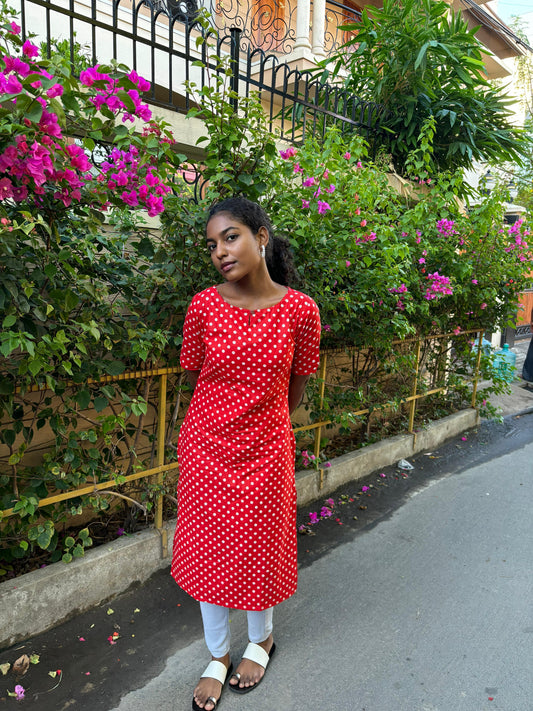 Women Red Cotton Boutique Style Kurti