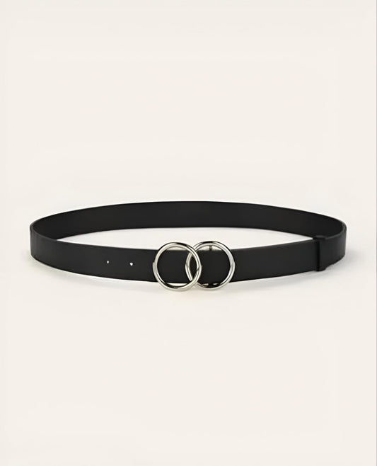 Black Double Ring Faux Leather Belt For Women's & Girls