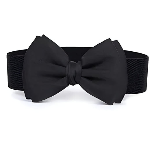 Black Double Layered Bowknot Design Chic Elastic Stretch Waist Band