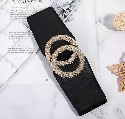 Black Vintage Wide Elastic Stretch Waist Belt for Women & Girls