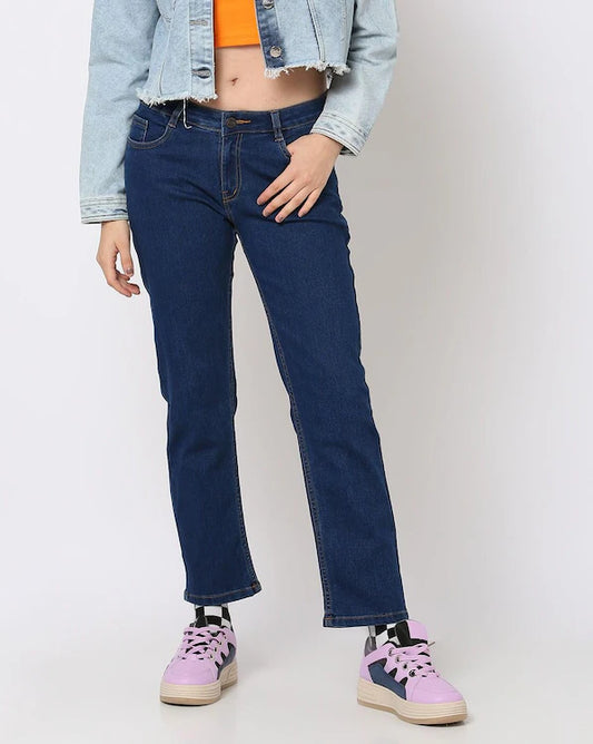 Women Blue Mid-Rise Straight Fit Jeans