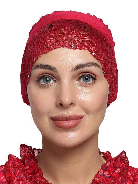 Red Coloured Skull Cap for Women & Girls