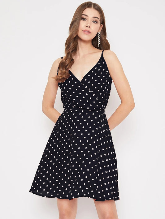 Black Fit & Flare Printed Dress for Women & Girls ( Crepe )