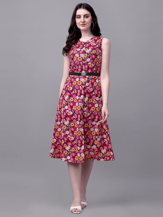 Multicolored Floral Printed A-Line Dress for Women & Girls