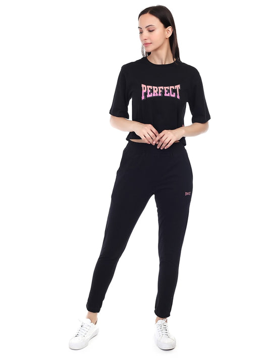 Women Black T-Shirt & Jogger Co-Ords for Women & Girls ( Cotton )