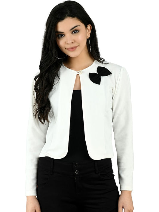 White Cotton Blend Regular Shrug for Women & Girls