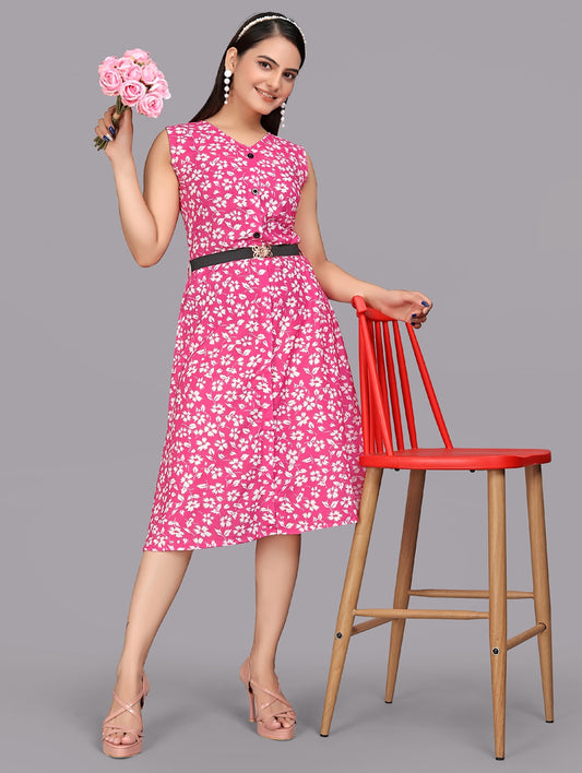 Pink Rayon A-Line Dress for Women & Girls