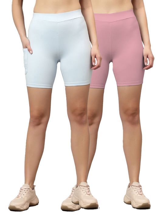 Solid Active Wear Shorts for Women & Girls ( Pack of 2 )